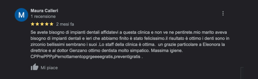 Recensione Maura Calleri impianti dentali